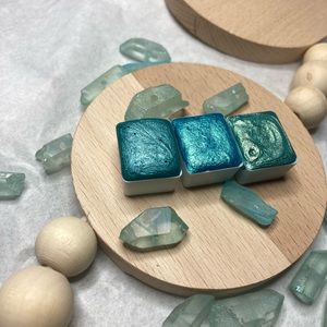 Metallic watercolor paint half pan set blue collection